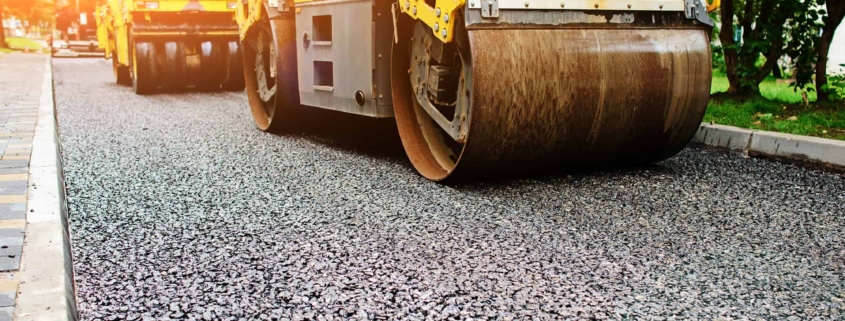 Background of asphalt roller that stack and press hot asphalt